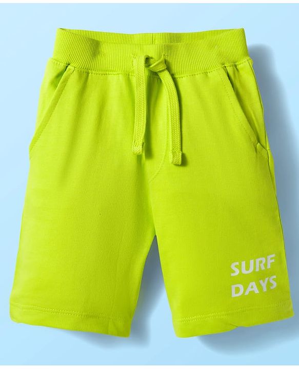 Babyhug Single Jersey  Knit Half Sleeves Polo T-Shirt and Shorts Set With Teddy Print - White & Neon Green