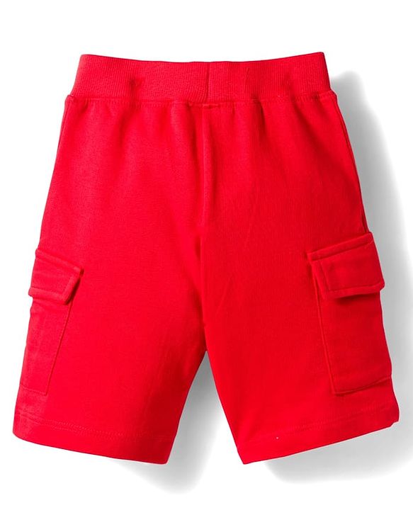 Babyhug Single Jersey Knit Half Sleeves T-Shirt & Shorts Set With Stripes & Text Patch - Red