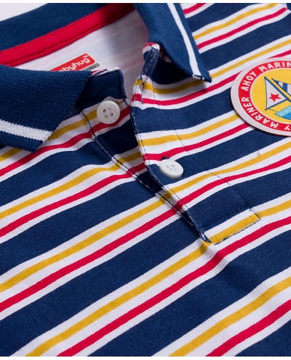 Babyhug Single Jersey Knit Half Sleeves T-Shirt & Shorts Set With Stripes & Text Patch - Red