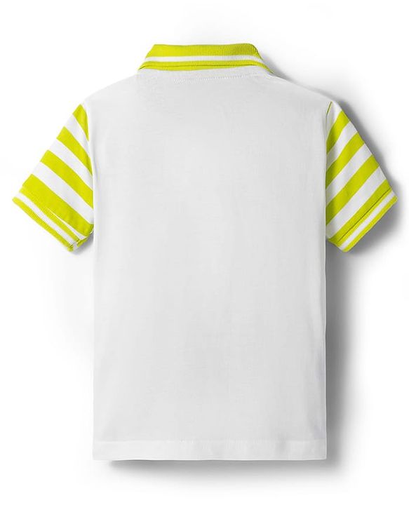 Babyhug Single Jersey Knit Polo T-Shirt & Shorts Set with Stripes - Navy Blue & Limegreen