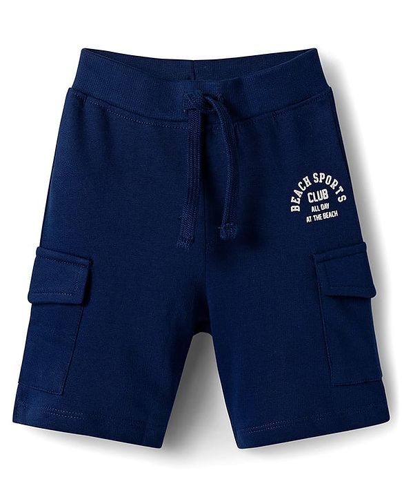 Babyhug Single Jersey Knit Polo T-Shirt & Shorts Set with Stripes - Navy Blue & Limegreen