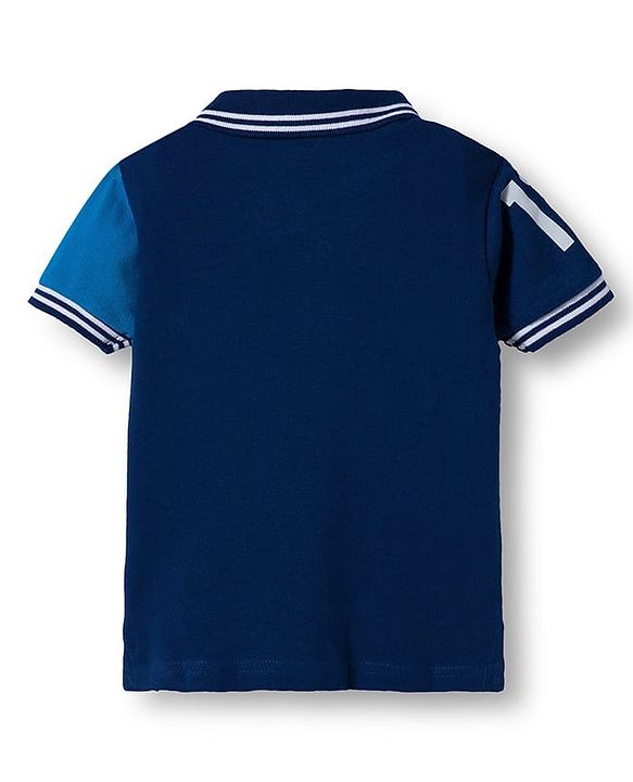 Babyhug Single Jersey Knit Half Sleeves T-Shirt & Shorts Set with Sport Theme Print - Navy Blue & Blue