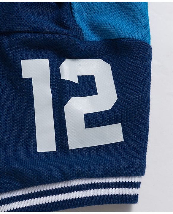 Babyhug Single Jersey Knit Half Sleeves T-Shirt & Shorts Set with Sport Theme Print - Navy Blue & Blue