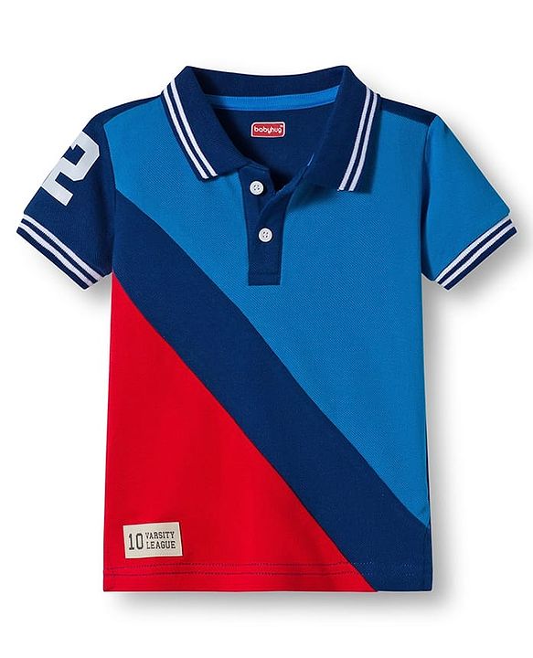 Babyhug Single Jersey Knit Half Sleeves T-Shirt & Shorts Set with Sport Theme Print - Navy Blue & Blue