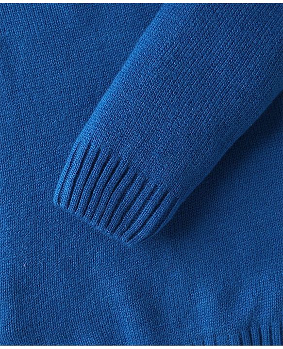 Babyhug Knit Full Sleeves Hooded Front Open Sweater With Checks Design - Blue