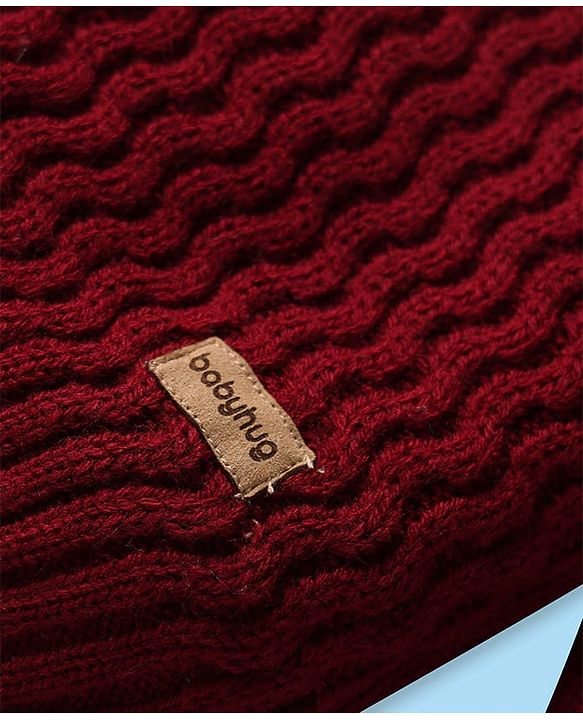 Babyhug Knit Full Sleeves High Neck Henley Style Striped Pullover Sweater With Cable Knit Design  - White