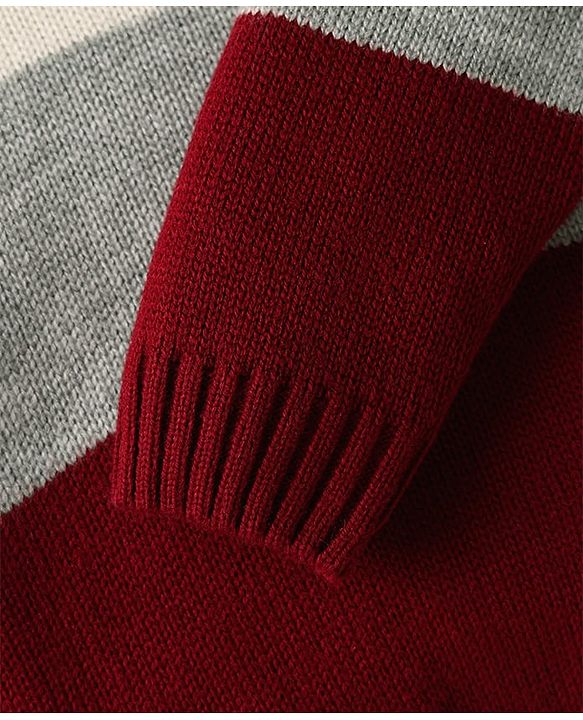 Babyhug Knit Full Sleeves High Neck Henley Style Striped Pullover Sweater With Cable Knit Design  - White