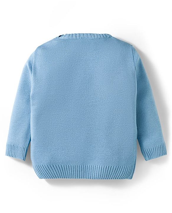 Babyhug Knit Full Sleeves Pullover Sweater Set with Geometry Design - Light Blue & Navy Blue