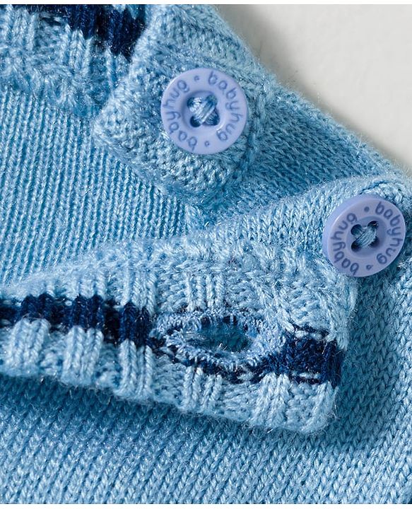 Babyhug Knit Full Sleeves Pullover Sweater Set with Geometry Design - Light Blue & Navy Blue