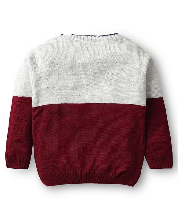Babyhug Knitted Full Sleeves Pullover Sweater Set with Color Block Design - Grey Red & Navy Blue