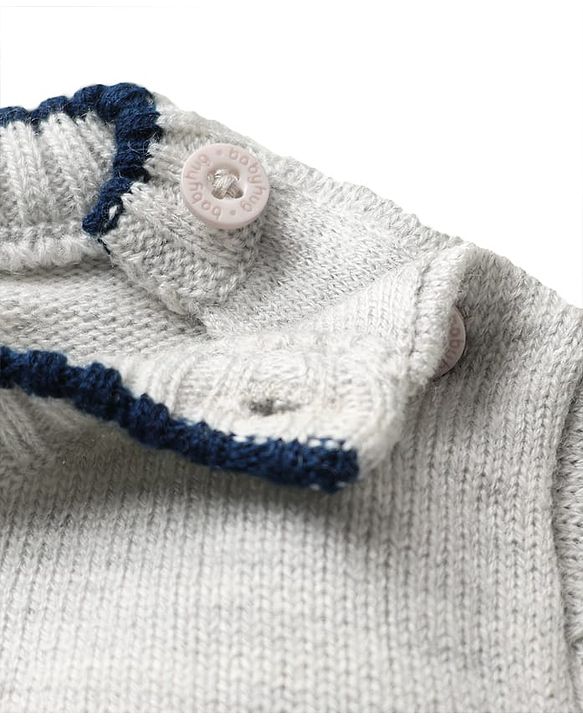 Babyhug Knitted Full Sleeves Pullover Sweater Set with Color Block Design - Grey Red & Navy Blue