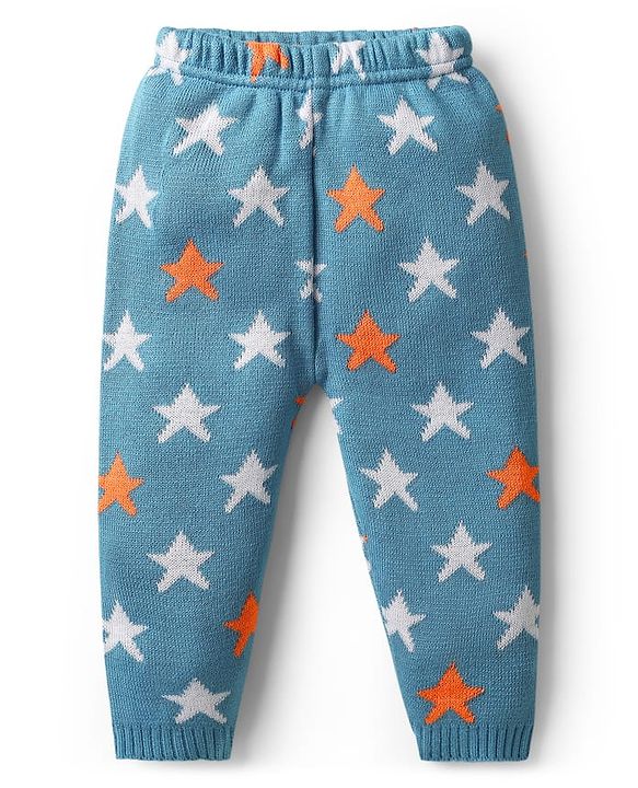 Babyhug Knitted Full Sleeves Front Open Sweater Set with Star Design - Blue