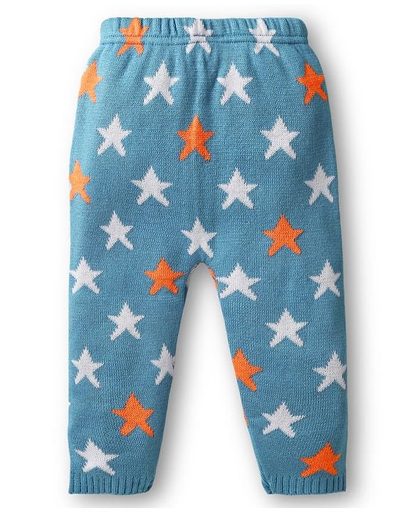 Babyhug Knitted Full Sleeves Front Open Sweater Set with Star Design - Blue