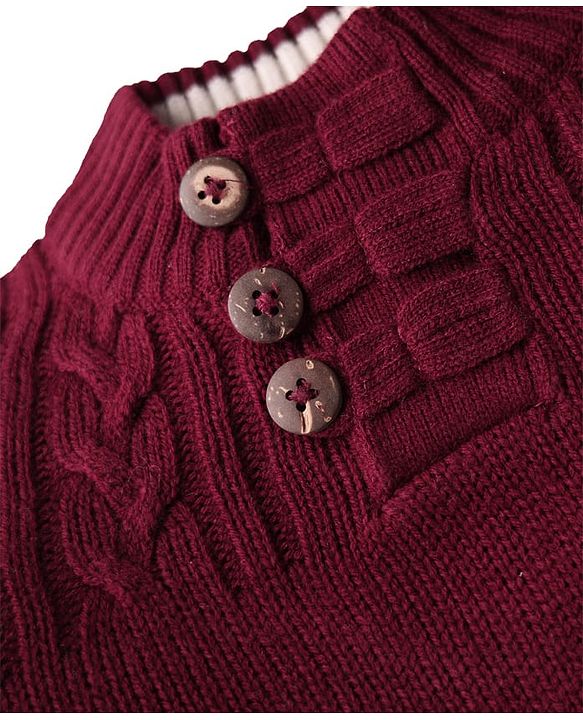 Babyhug Knitted Full Sleeves Pullover Solid Color Sweater - Navy Blue