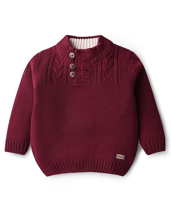 Babyhug Knitted Full Sleeves Pullover Solid Color Sweater - Navy Blue
