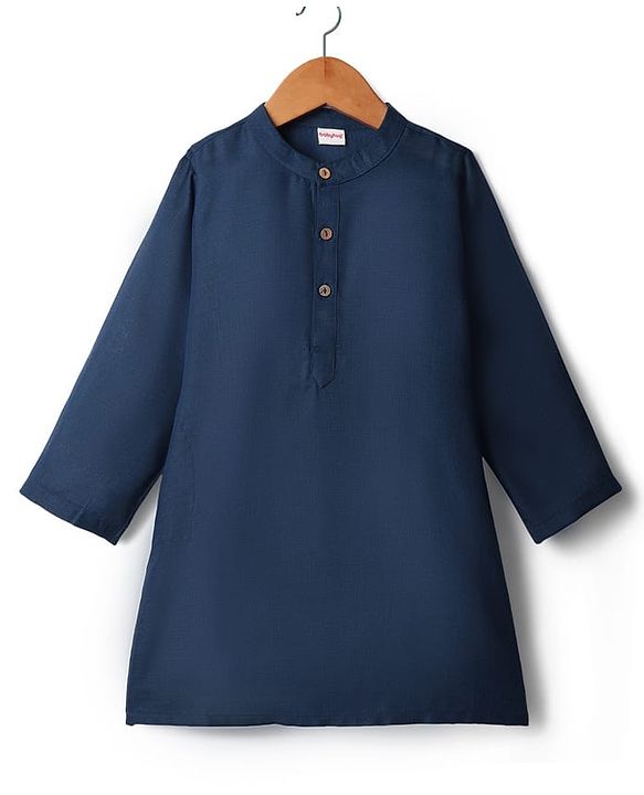 Babyhug Woven Full Sleeves Kurta Pajama Set With Printed Jacket - Teal Blue