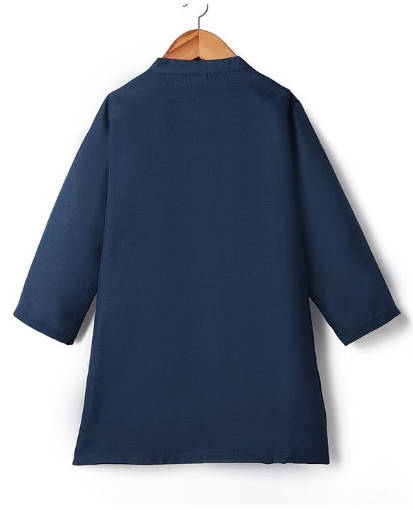 Babyhug Woven Full Sleeves Kurta Pajama Set With Printed Jacket - Teal Blue