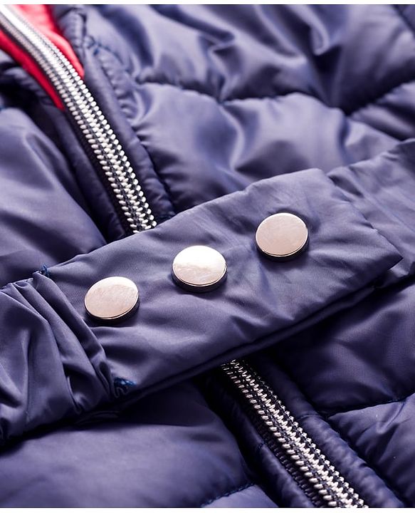 Pine Kids Woven Full Sleeves Solid Color Hooded Padded Jacket - Navy Blue
