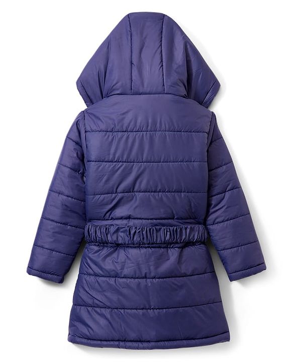 Pine Kids Woven Full Sleeves Solid Color Hooded Padded Jacket - Navy Blue