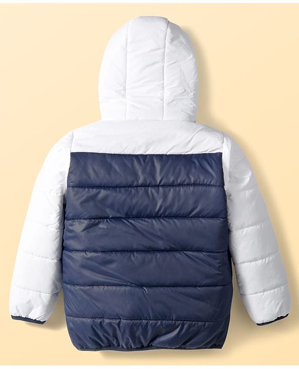 Pine Kids Woven Full Sleeves Solid Color Padded Hooded Winter Jacket - Navy Blue