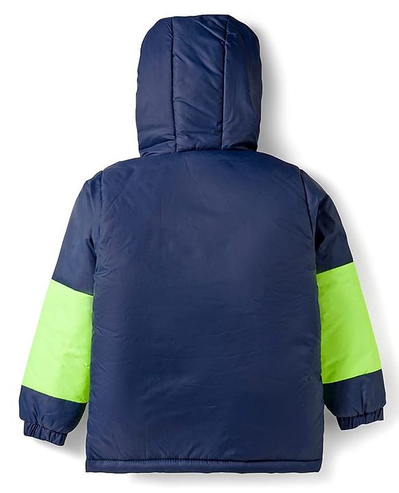 Pine Kids Woven Full Sleeves Solid Hooded Padded Jacket - Navy Blue