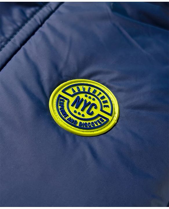 Pine Kids Woven Full Sleeves Solid Hooded Padded Jacket - Navy Blue