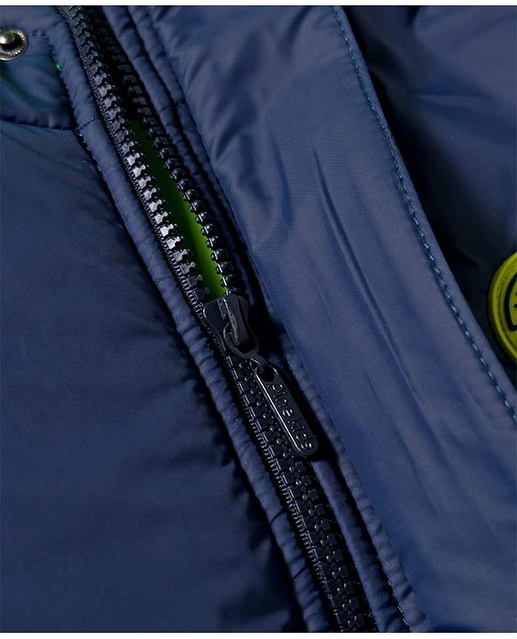Pine Kids Woven Full Sleeves Solid Hooded Padded Jacket - Navy Blue