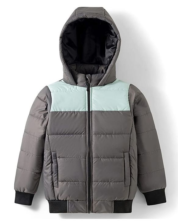 Pine Kids Woven Full Sleeves Hooded Solid Padded Jacket - Grey