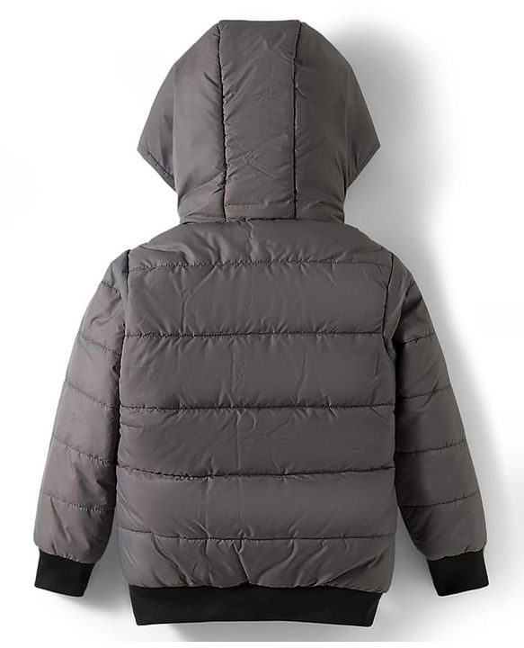 Pine Kids Woven Full Sleeves Hooded Solid Padded Jacket - Grey