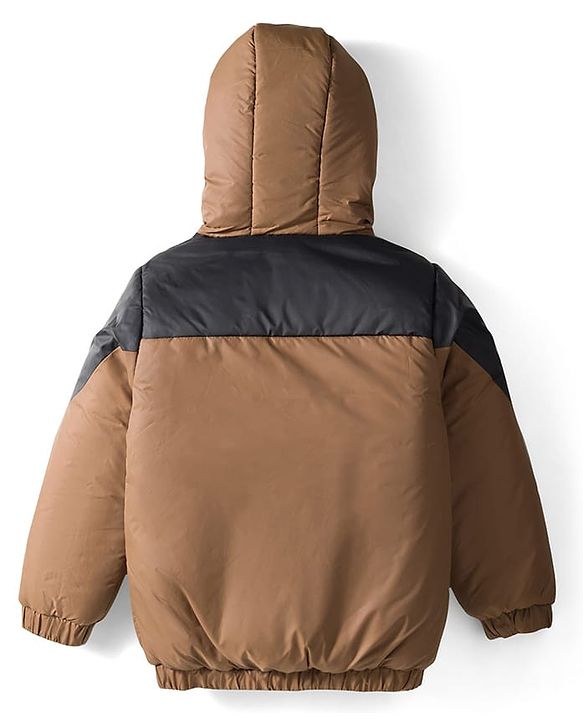 Pine Kids Woven Full Sleeves Solid Hooded Padded Jacket - Brown