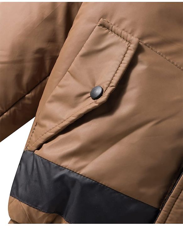 Pine Kids Woven Full Sleeves Solid Hooded Padded Jacket - Brown