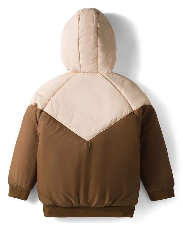 Pine Kids Woven Full Raglan Sleeves Color Block Padded  Hoodie - Beige & Tan