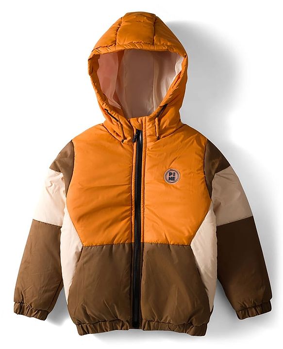 Pine Kids Woven Full Sleeves Hooded Padded Jacket With Color Block Design - Tan