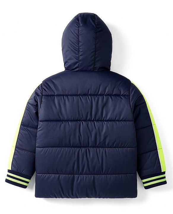 Pine Kids Woven Full Sleeves Solid Hooded Padded Jacket - Navy Blue