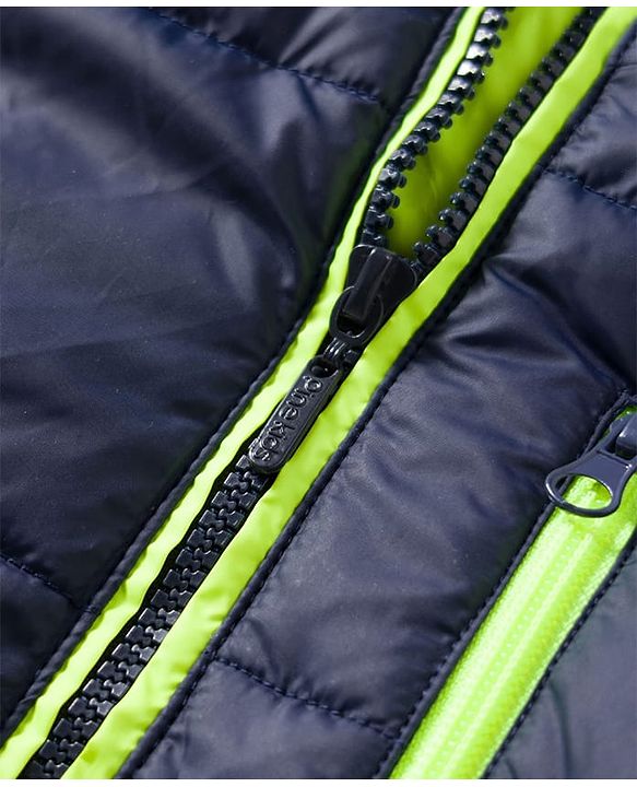 Pine Kids Woven Full Sleeves Solid Hooded Padded Jacket - Navy Blue
