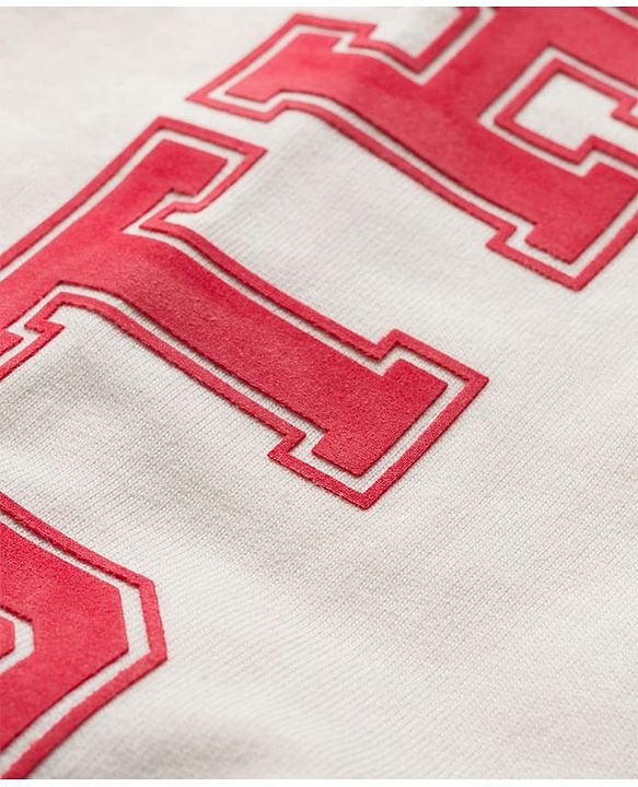 Pine Kids Cotton Knit Full Raglan Sleeves Hooded Sweatshirt Dress With Text Print - Red & White