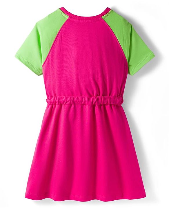 Pine Kids Cotton Knit Half Raglan Sleeves Sweatshirt Dress With Text Print - Dark Pink