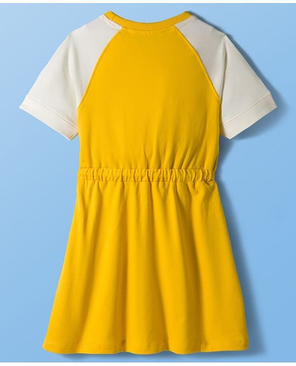 Pine Kids Cotton Knit Half Raglan Sleeves Sweatshirt Dress With Text Print - Yellow