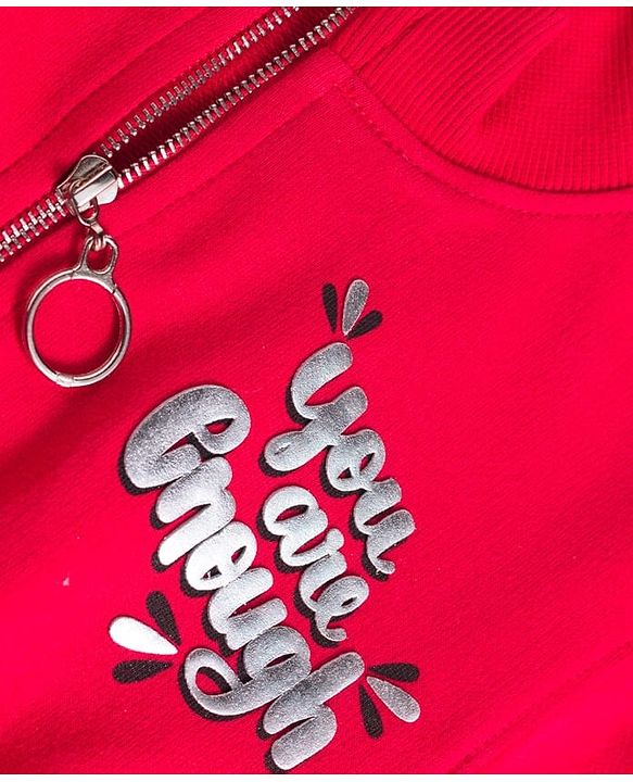 Pine Kids Cotton Knit Full Sleeves Winter Sweatshirt Dress With You are Enough Text Print - Red
