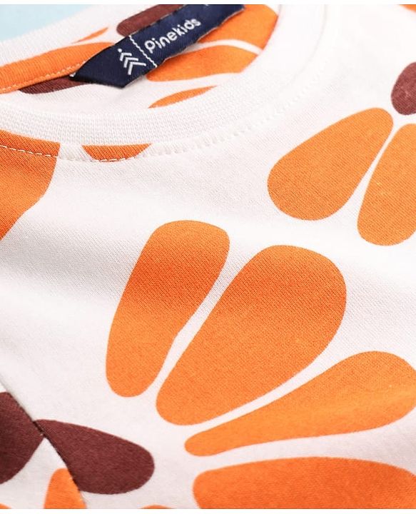 Pine Kids Cotton Knit Half Sleeves Frock with Floral Print - Peach