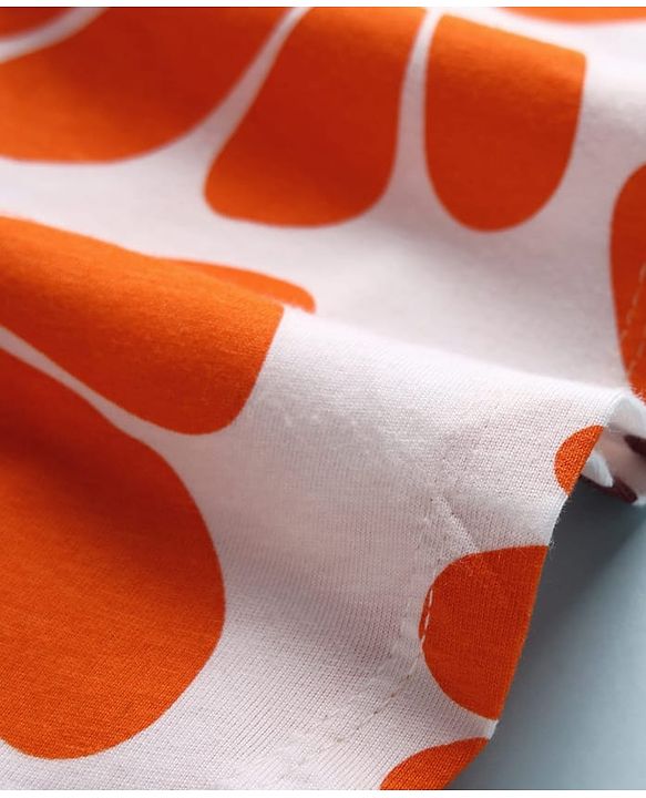 Pine Kids Cotton Knit Half Sleeves Kaftan Style Top with Floral Print - Orange & White