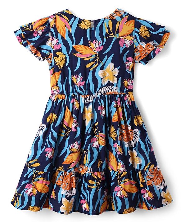 Pine Kids 100% Cotton Half Sleeves Floral Printed Frock - Multicolour