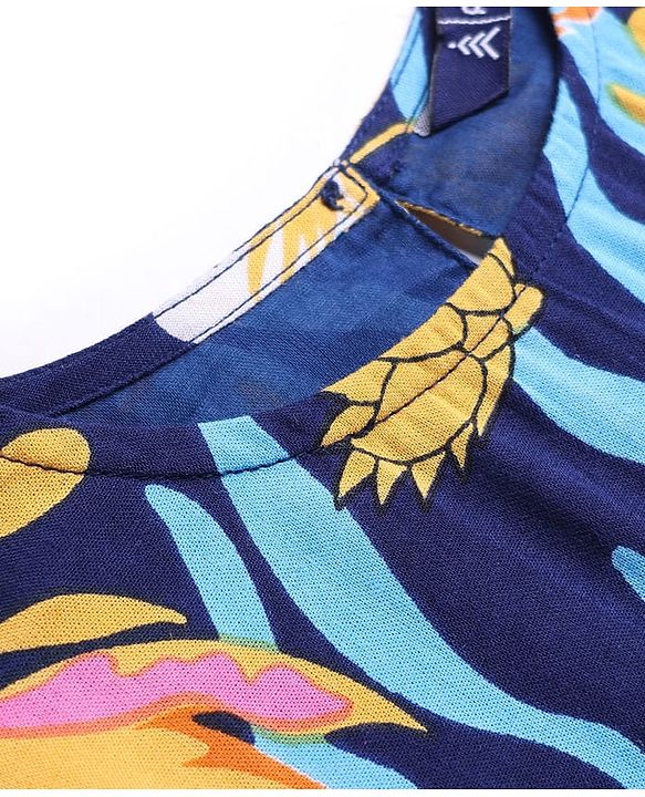 Pine Kids 100% Cotton Half Sleeves Floral Printed Frock - Multicolour