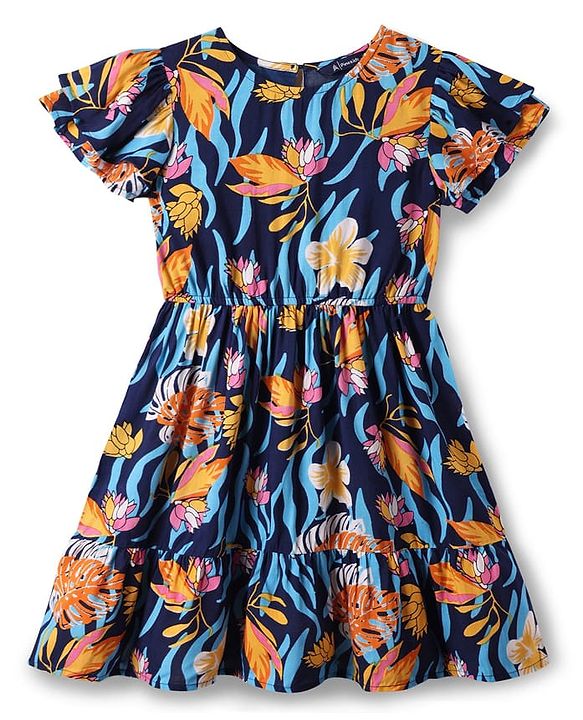 Pine Kids 100% Cotton Half Sleeves Floral Printed Frock - Multicolour