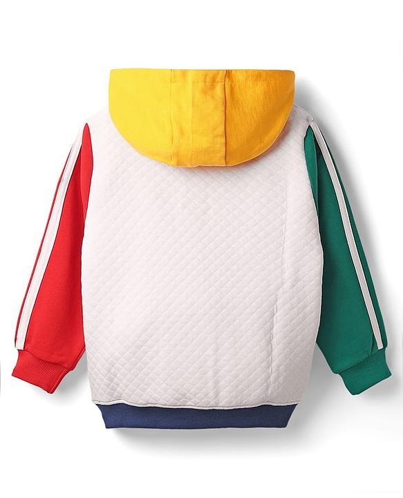 Babyhug Cotton Knit Full Sleeves Heavy Gauge Quilted Fabric Hooded Sweatshirt With Text Embroidery & Kangaroo Pockets - Multicolor