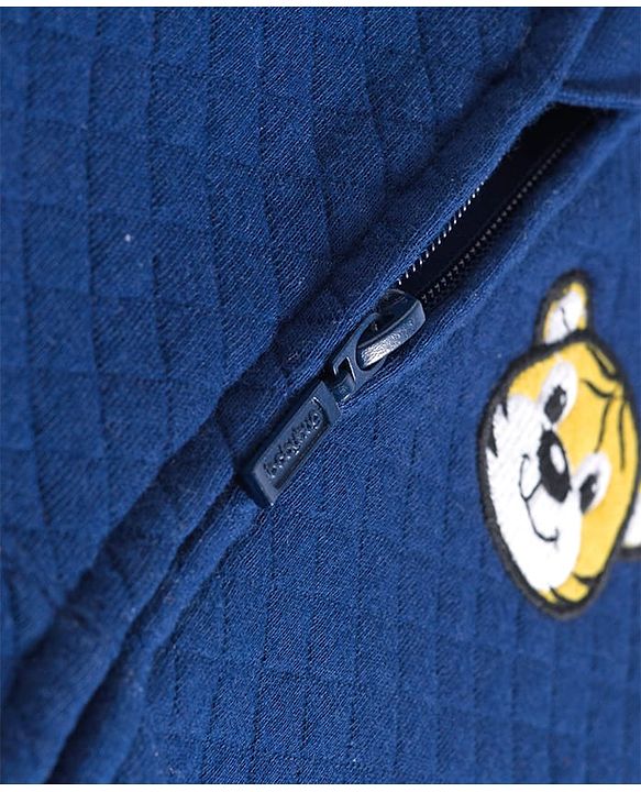 Babyhug Cotton Knit Full Sleeves Hooded Sweatjacket With Front & Back Lion Graphics & Kangaroo Pockets - Navy Blue