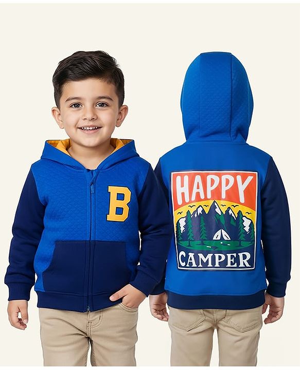 Babyhug Cotton Knit Full Sleeves Heavy Gauge Quilted Fabric Hooded Sweatjacket With Front & Back Graphcis & Kangaroo Pockets - Multicolor