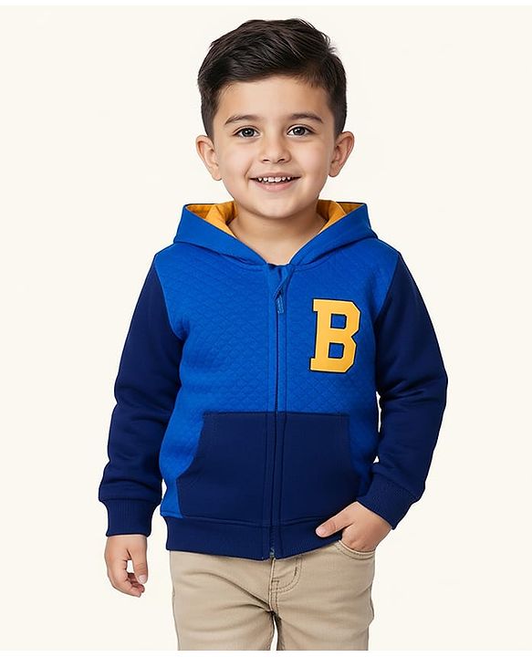 Babyhug Cotton Knit Full Sleeves Heavy Gauge Quilted Fabric Hooded Sweatjacket With Front & Back Graphcis & Kangaroo Pockets - Multicolor