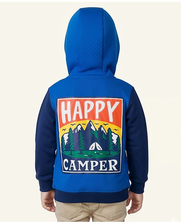 Babyhug Cotton Knit Full Sleeves Heavy Gauge Quilted Fabric Hooded Sweatjacket With Front & Back Graphcis & Kangaroo Pockets - Multicolor