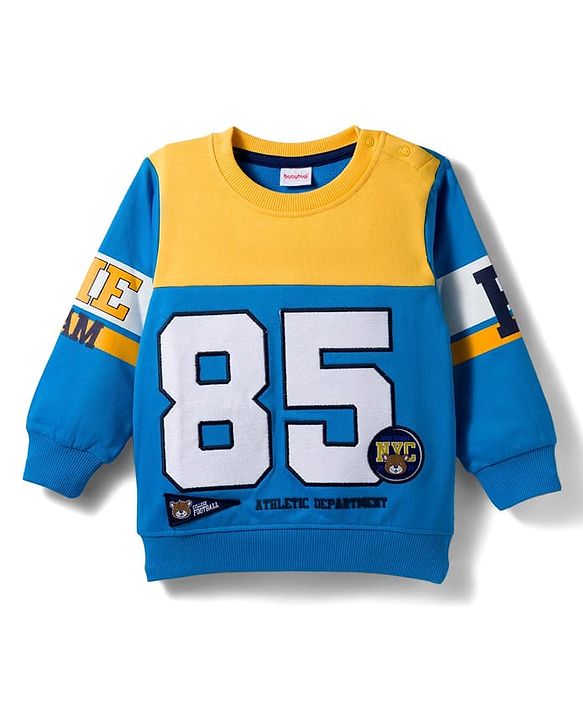 Babyhug Cotton Knit Full Sleeves Sweatshirt With Embroidery - Blue